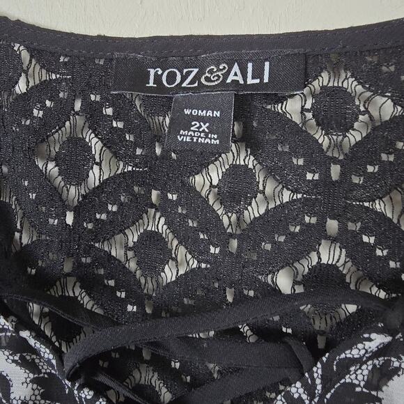 Roz & Ali Black Whimsigoth Dark Fairy Semi Sheer Glam Flowy Tunic Bohemian 2X - Picture 11 of 14